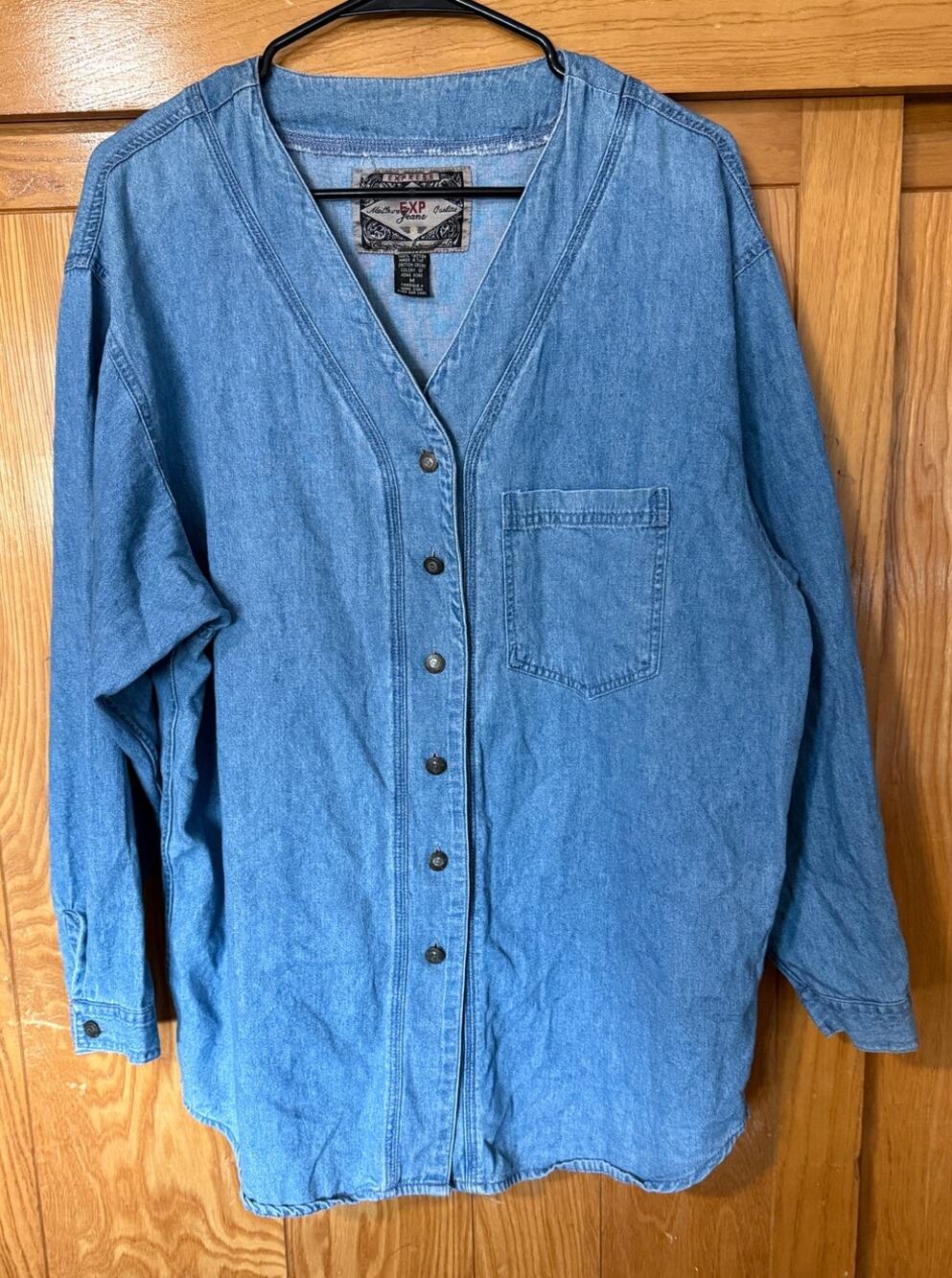 VTG 90s Express EXP Collarless Denim Overshirt Cardigan, M